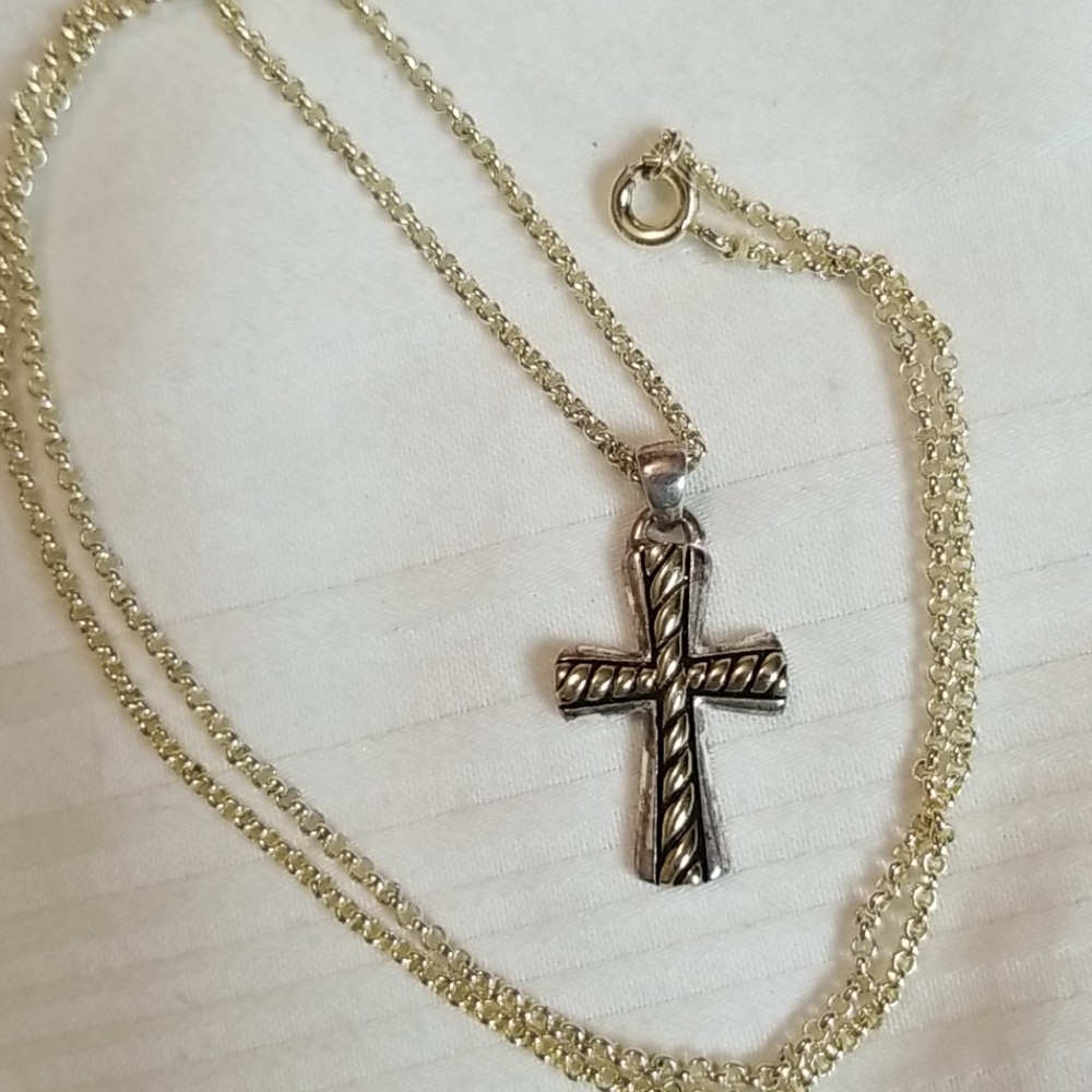 Gold Silver Rope Twist Cross Necklace